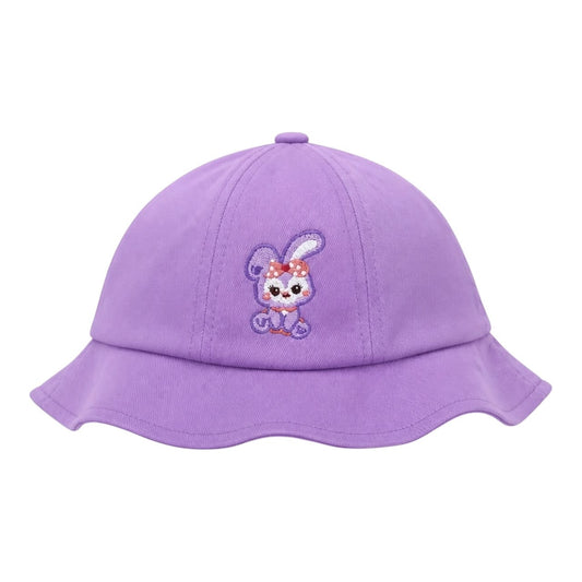 Sombrero tipo pescador Acüchichi morado para niña con bordado de conejita y ala flexible para protección solar