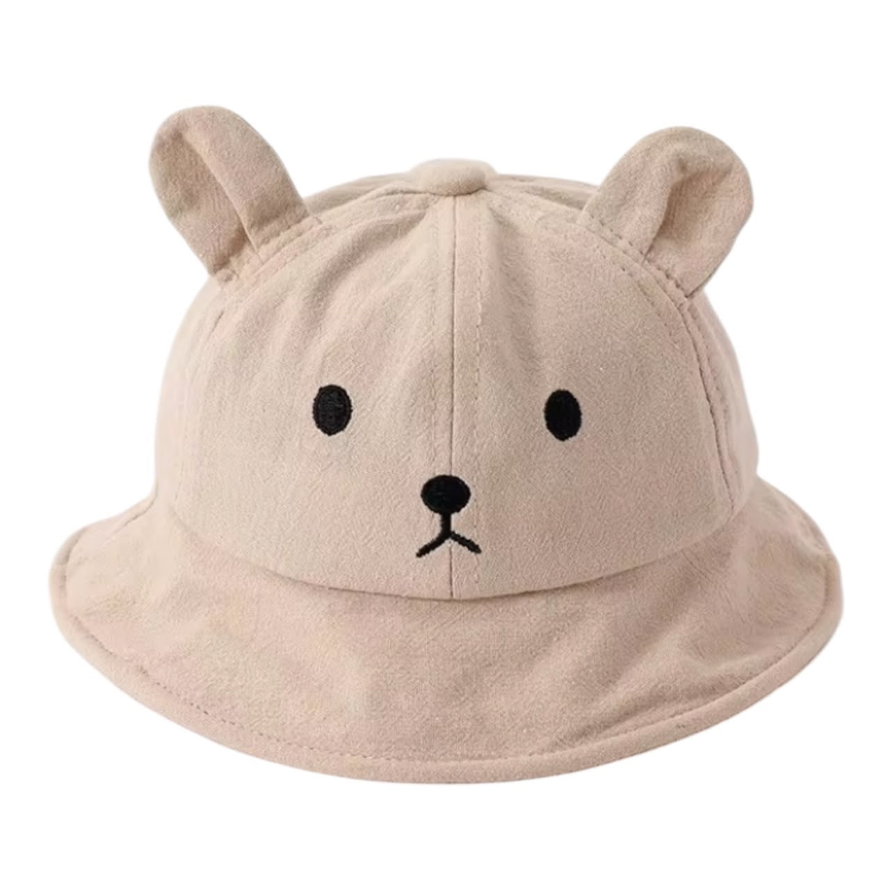 Sombrero tipo pescador Acüchichi color beige para niños con diseño de osito, orejas sobresalientes y bordado detallado.