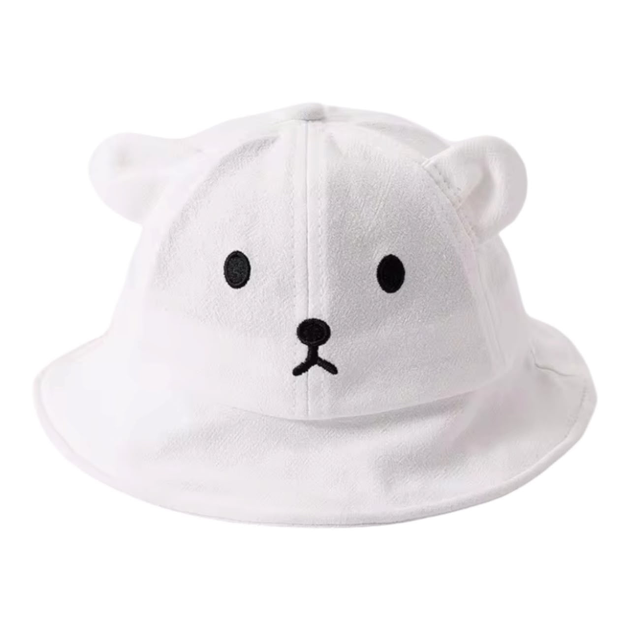 Sombrero pescador blanco Acüchichi para niños con diseño de osito, orejas sobresalientes y bordado de cara