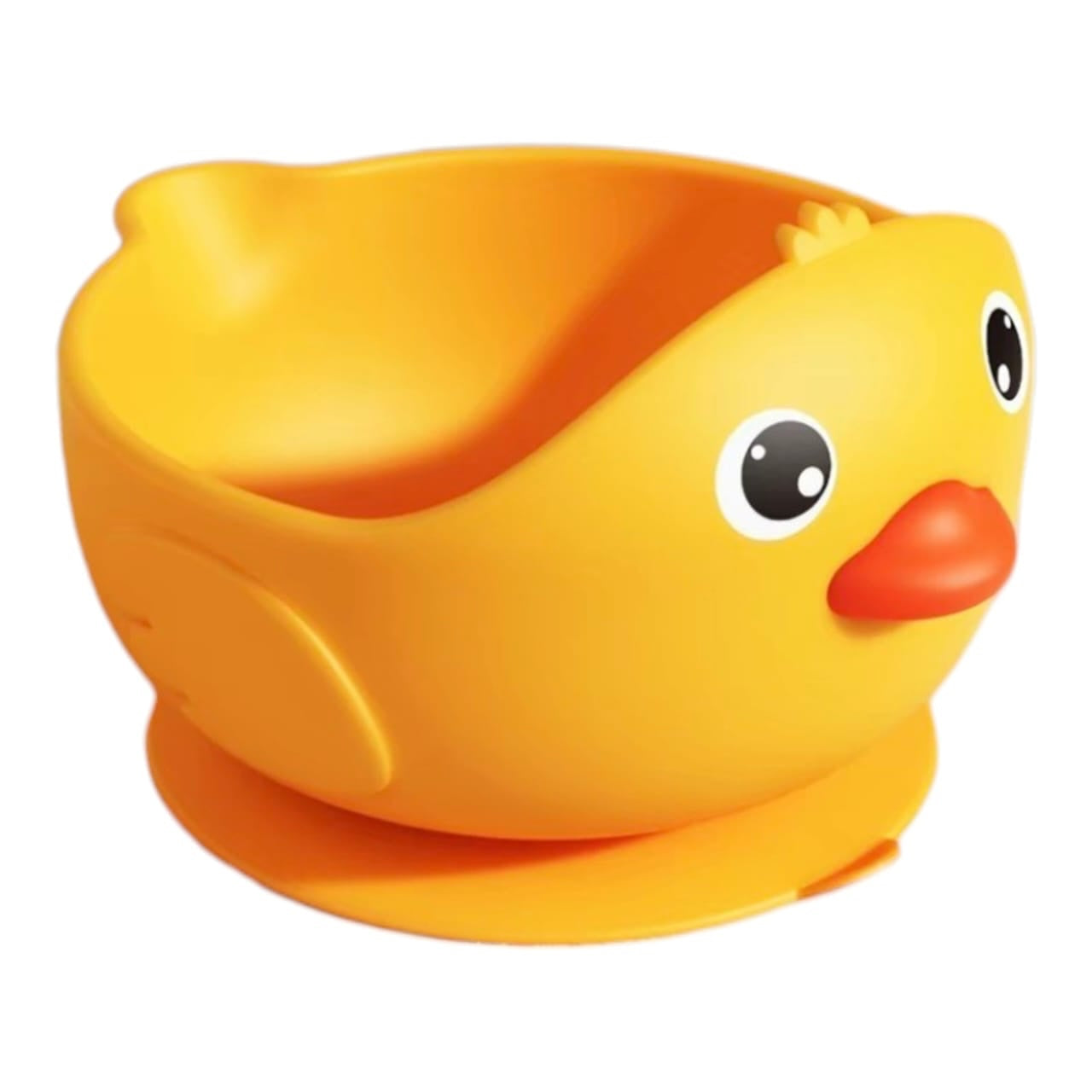 Tazón de succión Acüchichi para bebés con forma de patito amarillo, ideal para alimentación complementaria y BLW.