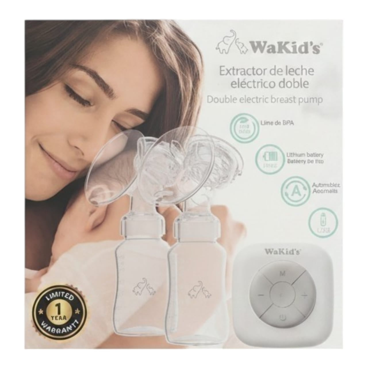 Extractor de leche eléctrico doble Acüchichi WaKid's con batería recargable y diseño ergonómico libre de BPA