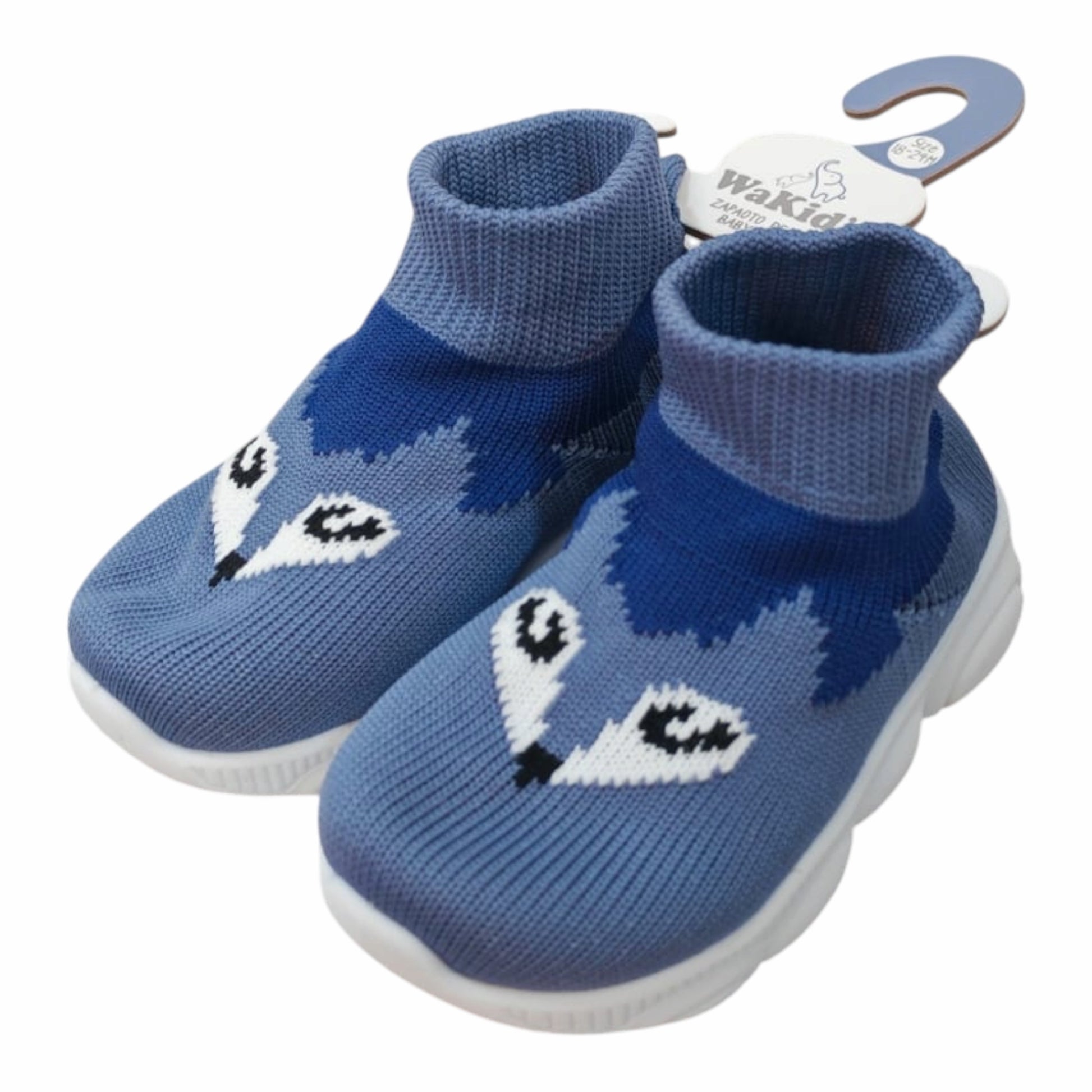Zapatos deportivos tejidos Acüchichi para bebé en color azul con diseño de zorrito y suela antideslizante